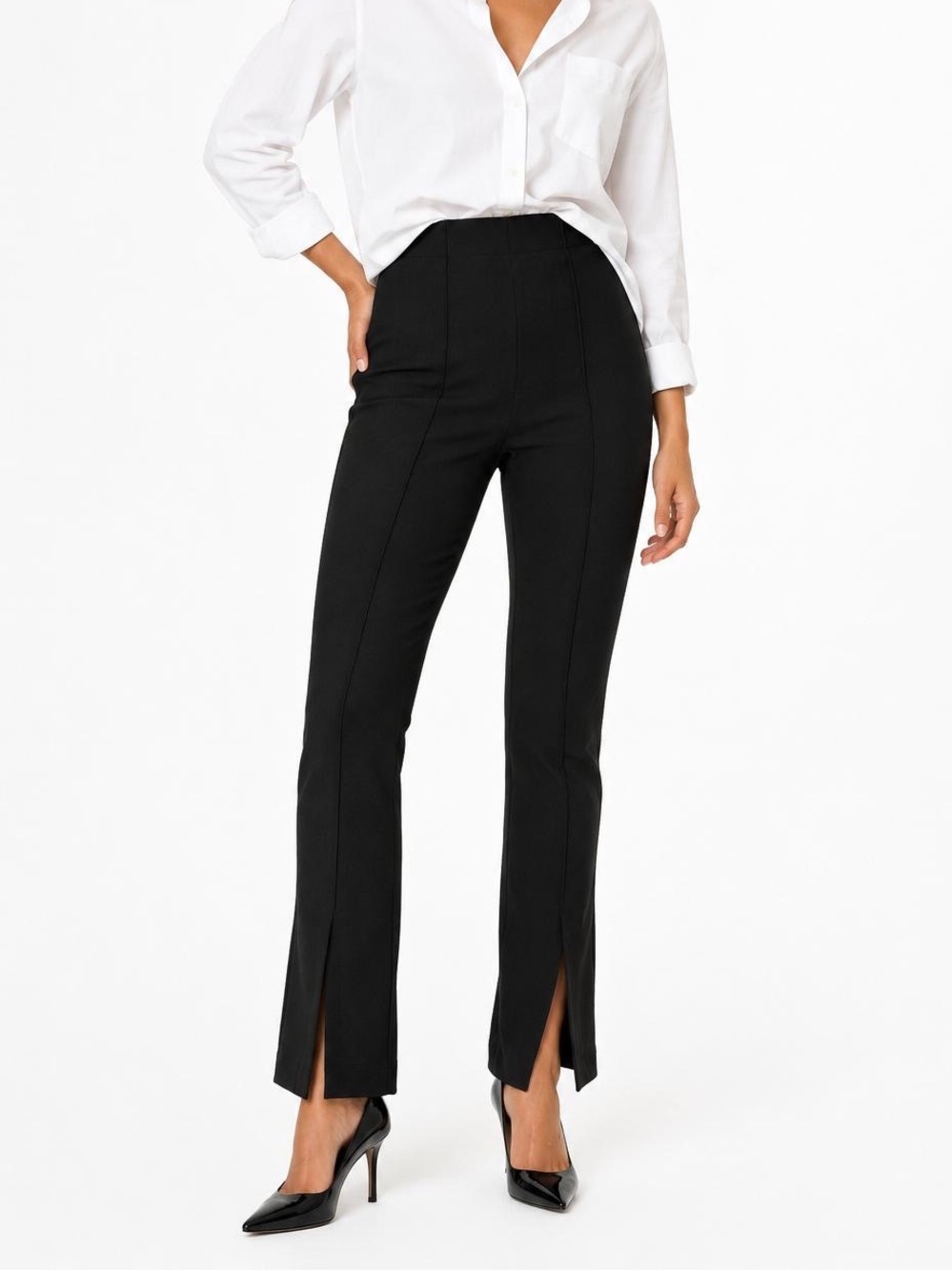 Zara Black Skinny Ponte Pant w/Front Slit Detail 317 work trendy chic travel